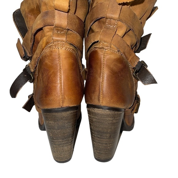 Steve Madden Ankle Boots 8 Brown Leather Distressed Slip On Buckle Straps Flaw - Picture 5 of 10